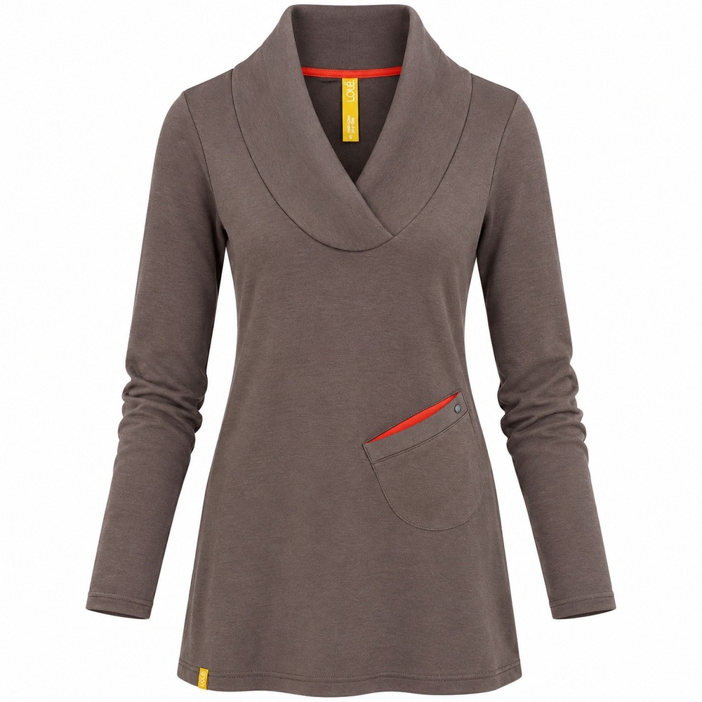 Lolë Brown Cowl Neck Tunic Dress S Athleisure Pocket Stretch Minimalist